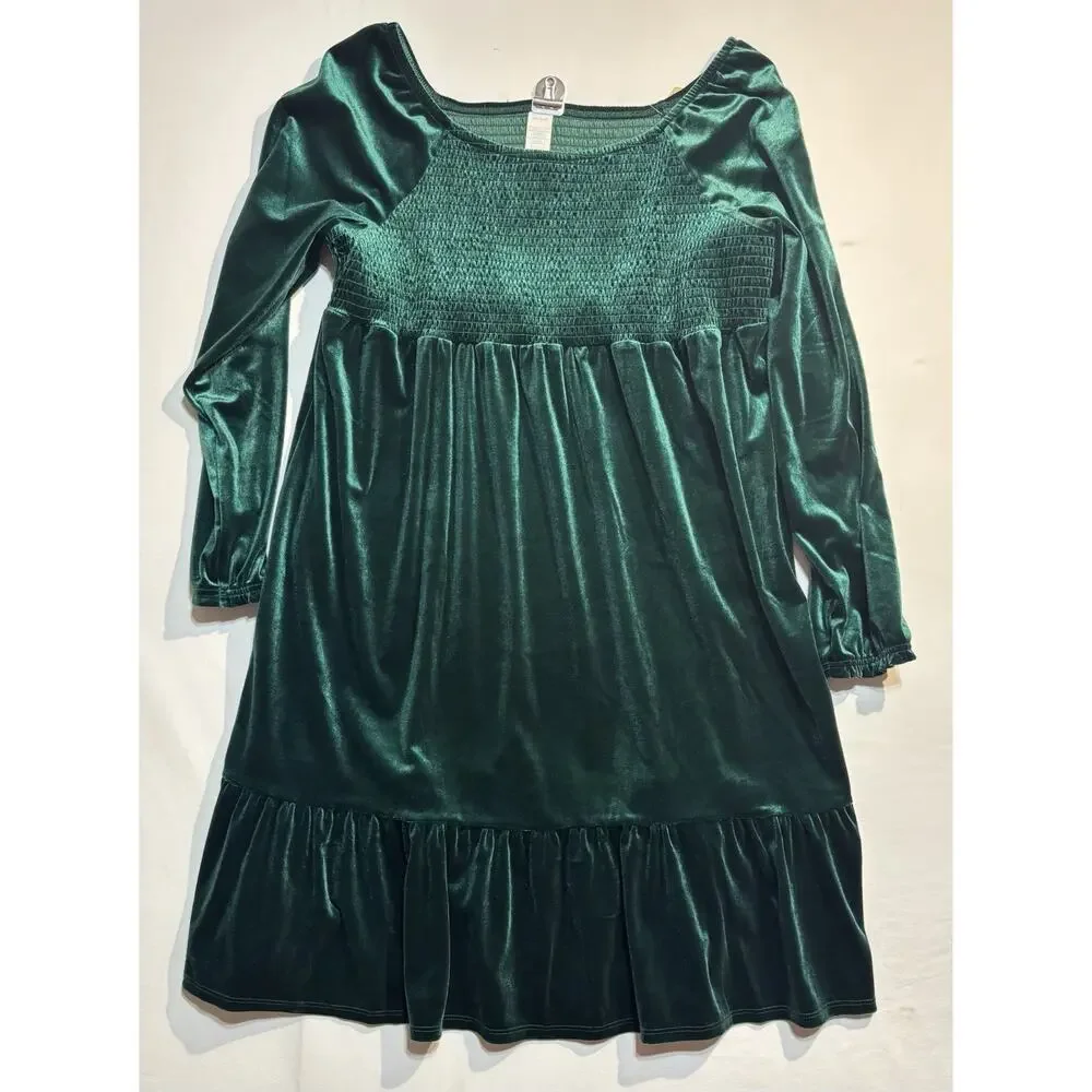 Thereabouts Girls 3XL Emerald Green Velvet Smocked Dress NWT Holiday